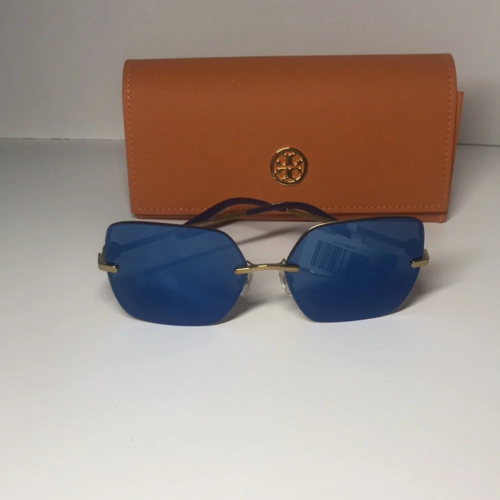 New Authentic Tory Burch TY6080 Blue Sunglasses with Orange Case